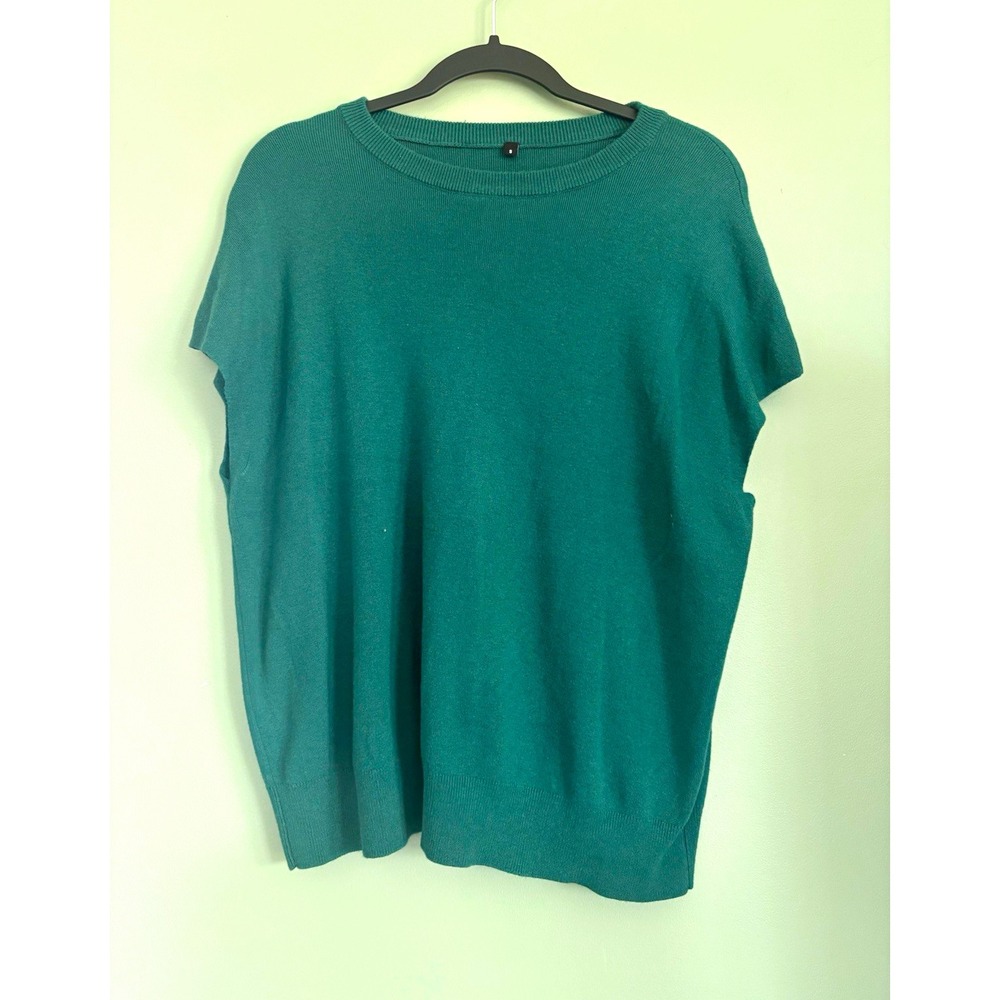 Arach&Clotz Wool Blend Green Solid Knit Crew Neck Short Sleeve Pullover S
